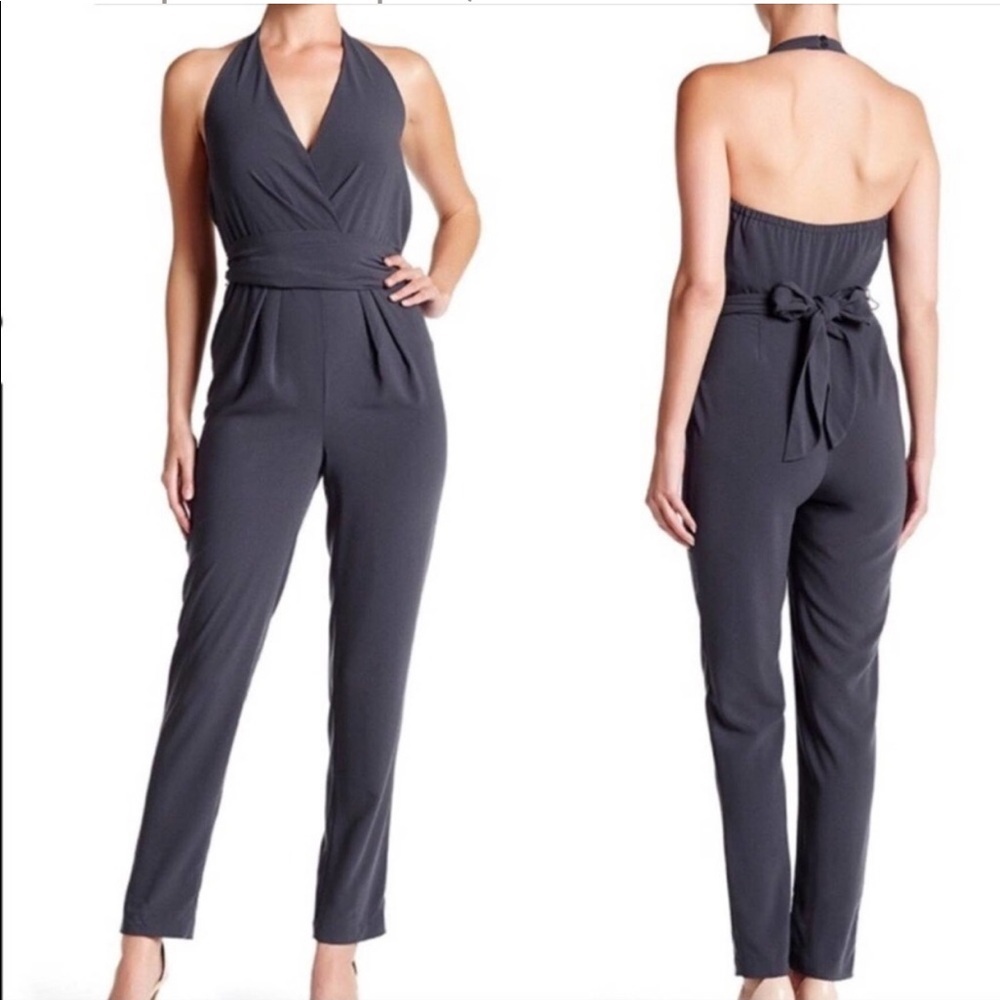 Halston Heritage Asphalt Halter Beck Wrap Up Jumpsuit Size 2